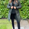 Khaki Long-Line Padded Coat