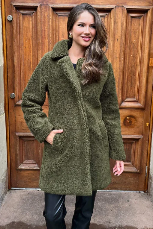 Khaki Longline Teddy Coat