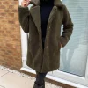Khaki Teddy Faux Fur Coat With Collar