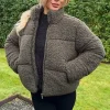 Khaki Teddy Panelled Short Coat