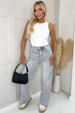 Light Grey High Waist Wide Leg Jeans