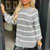 Mid-Grey And Cream Oversized Stripe Knit Jumper