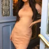 Mink Faux Suede Mini Dress with High Neck