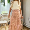 Mocha Print Shirred Waist Maxi Skirt
