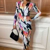 Multi Abstract Print Long Sleeve Bodycon Midi Dress