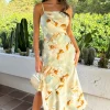 Multi Blossom Print Strappy Slip Midi Dress