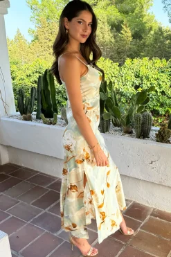 Multi Blossom Print Strappy Slip Midi Dress