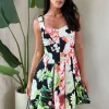 Multi Floral Print Sweetheart Neckline Bubble Hem Mini Dress