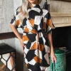 Multi Geometric Print High Neck Mini Dress