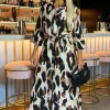 Multi Leopard Print Shirt Midi Dress