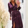 Multi Printed Long Sleeve Wrap Top Midi Dress