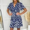 Navy and Cream Printed Skater Dress