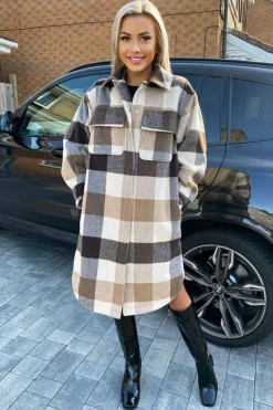 Oatmeal Checked Oversized Jacket