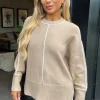 Oatmeal Round Neck Contrast Piping Detail Jumper