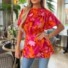 Pink And Orange Floral Printed High Neck Top