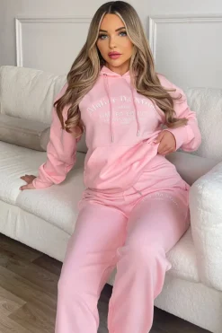 Pink Atelier Embroidered Slogan Hoodie Lounge Set