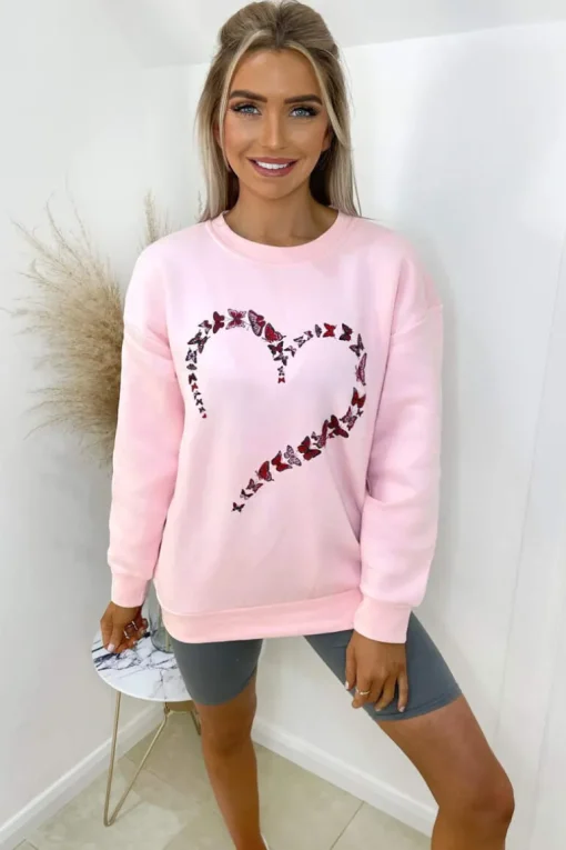 Pink Butterfly Printed Oversized Sweatshirt