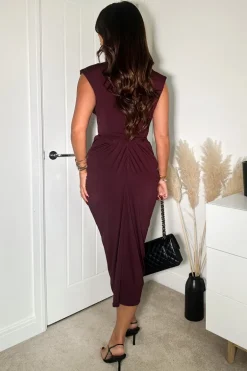 Plum Wrap Draped Midi Dress