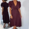 Plum Wrap Over Tie Midi Dress