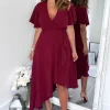Plum Wrap Over Top Frill Hem Midi Dress