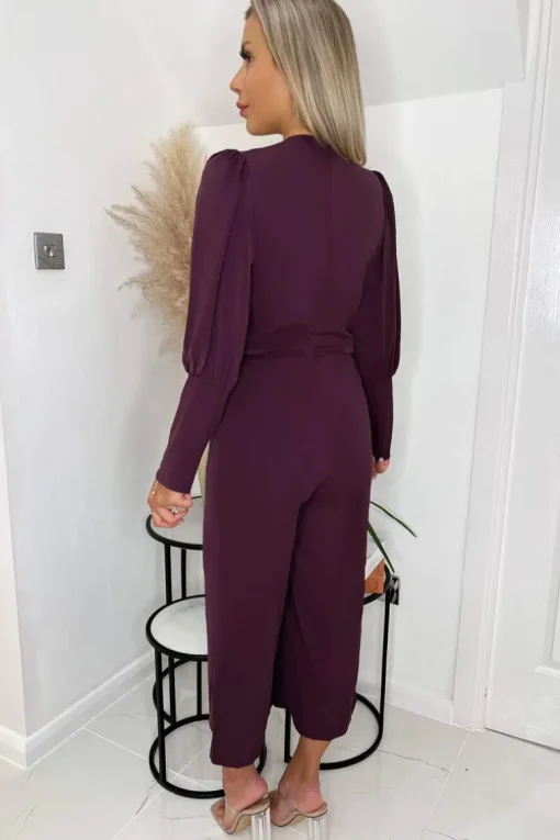 Plum Wrap Top Long Sleeve Culotte Jumpsuit