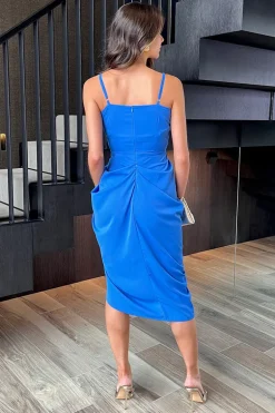 Powder Blue Strappy Wrap Top Gathered Skirt Midi Dress