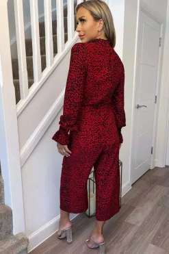 Red Animal Print Elasticated Neck Jumpsuit