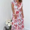 Red Cream And Blue Printed Maxi Smock Dress