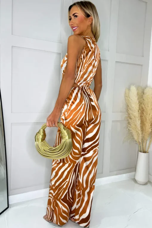 Rust Printed Cut Out Jumpsuit