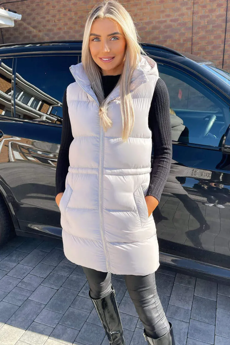 Silver Drawstring Hooded Gilet