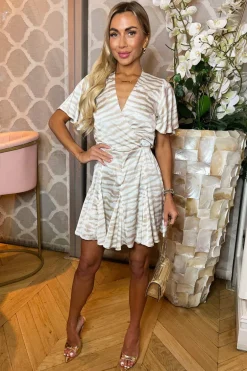 Stone Animal Printed Wrap Top Skater Dress