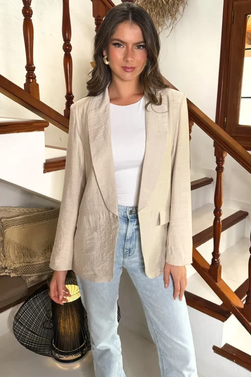 Stone Shawl Collar Open Front Blazer