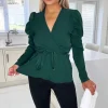 Teal Belted Wrap Long Sleeve Top