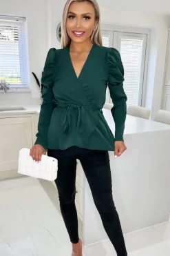 Teal Belted Wrap Long Sleeve Top
