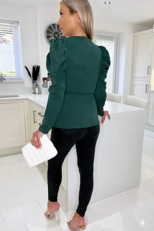 Teal Belted Wrap Long Sleeve Top