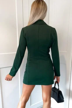 Teal Button Front Long Sleeve Blazer Dress