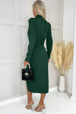 Teal High Knot Neck Wrap Midi Dress