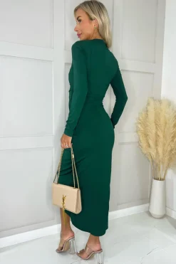 Teal Long Sleeve Wrap Midi Dress
