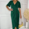 Teal Short Sleeve Plisse Wrap Midi Dress