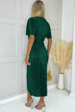 Teal Short Sleeve Plisse Wrap Midi Dress