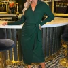 Teal Side Tie Waist Wrap Midi Dress