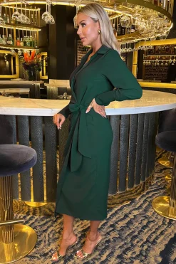 Teal Side Tie Waist Wrap Midi Dress