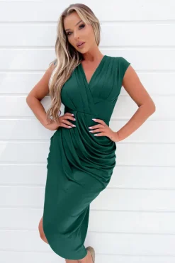 Teal Wrap Draped Midi Dress