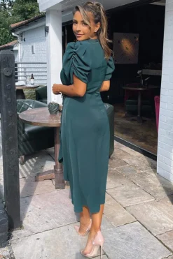 Teal Wrap Over Tie Midi Dress