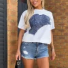 White Graphic Blue Denim Print T-Shirt