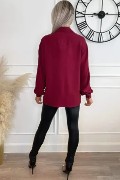 Wine Long Sleeve Gold Button Front Shirt